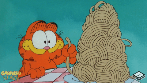 Animated picture of Garfield eating spaghetti